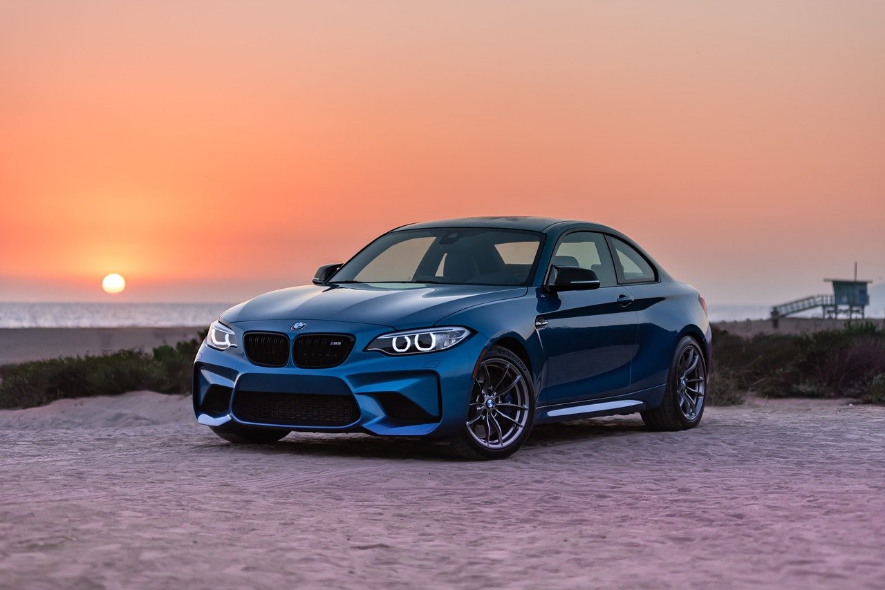 bmw, sunset, beach